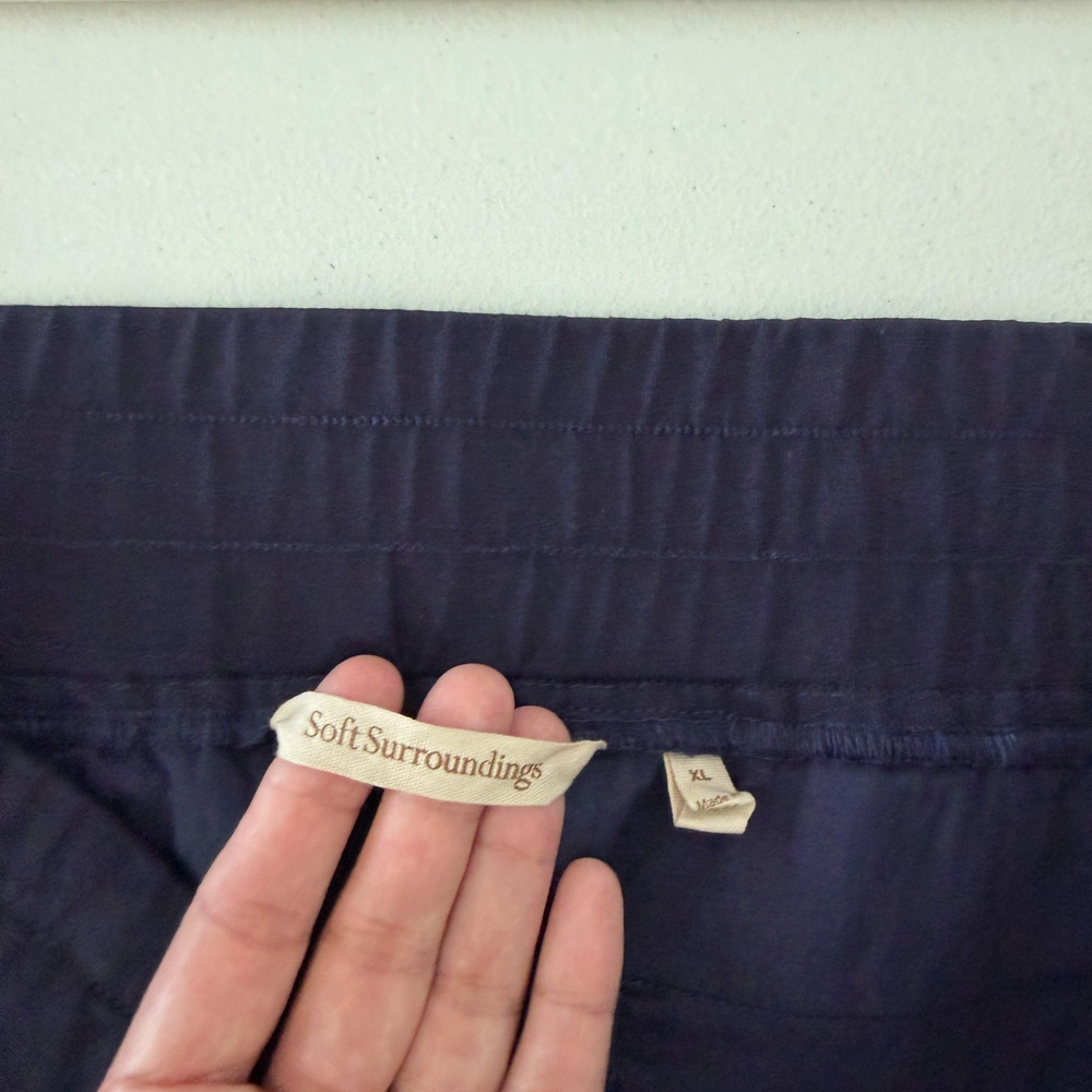 Soft Surroundings Aliso Pants Womens XL Navy 100% Linen Wide Leg Elastic Waist - Picture 8 of 11